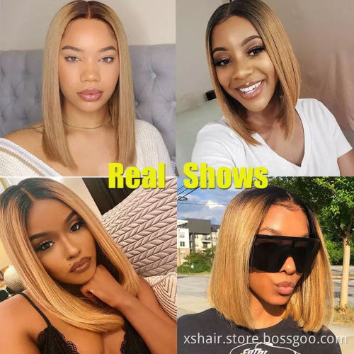 Wholesale Wigs For Black Women Ombre Color Brazilian Remy Hair Straight Short Bob Wig 27 Color Cuticle Aligned Hair Wig